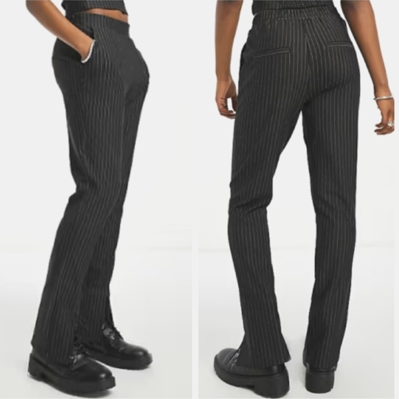 New Noisy May Pinstriped Pants With Slit Hem - Picture 3 of 9